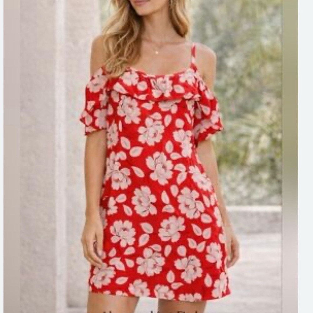 Abercrombie & Fitch Red Floral Cold-Shoulder Mini Dress Size Medium NWT